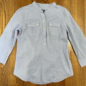 Talbots Ladies Blue Chambray Shirt, 3/4 Sleeves, Rollup Size 6